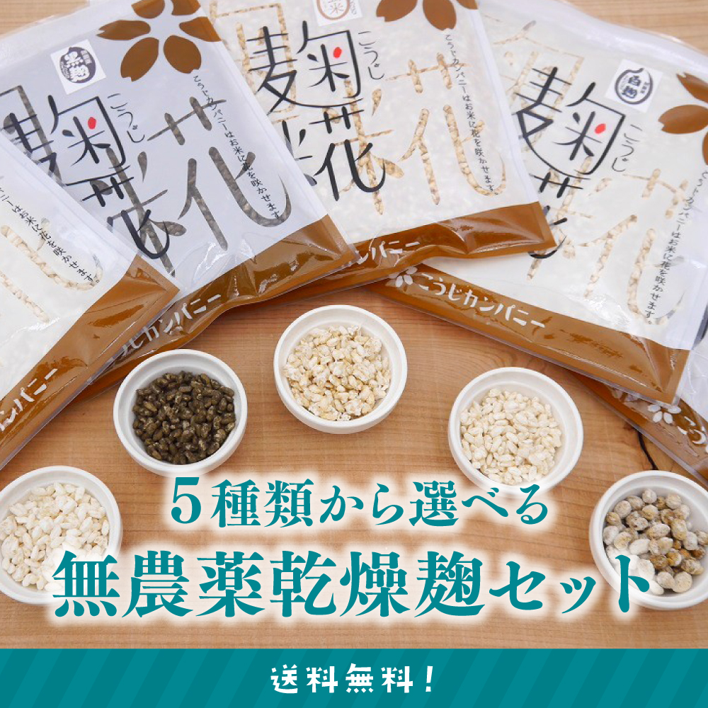 5種類から選べる無農薬乾燥麹セット（米麹・玄米麹・黒麹・白麹・豆麹）送料無料